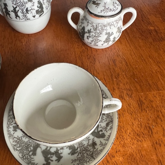 Rare Antique Nippon Child’s Tea Set Creamer Cups Animals Girl White Porcelain - Picture 2 of 16